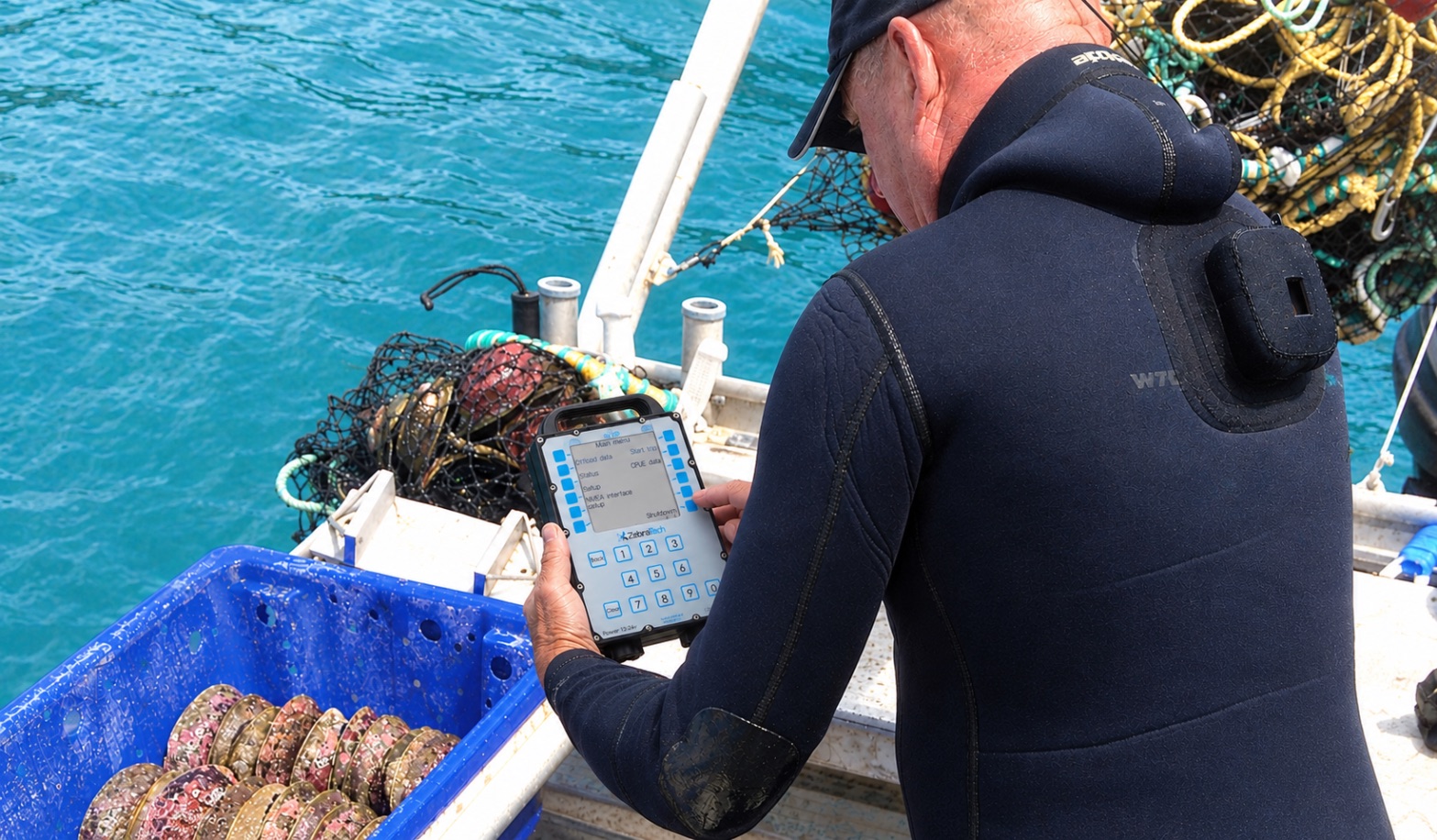Diver using the Calypso2 on a paua boat